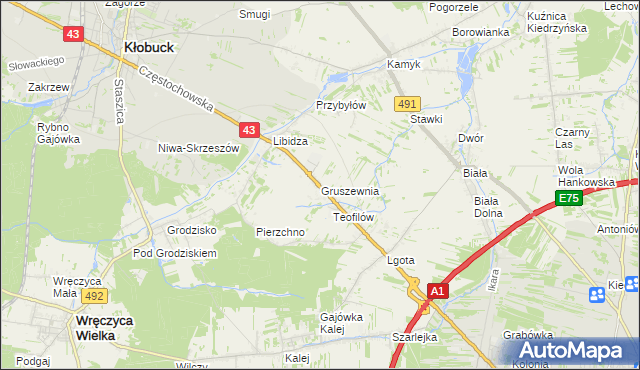 mapa Gruszewnia, Gruszewnia na mapie Targeo