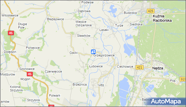 mapa Grzegorzowice gmina Rudnik, Grzegorzowice gmina Rudnik na mapie Targeo