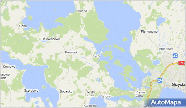 mapa Guty gmina Giżycko, Guty gmina Giżycko na mapie Targeo