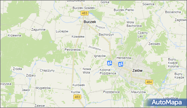 mapa Ignaców gmina Zelów, Ignaców gmina Zelów na mapie Targeo