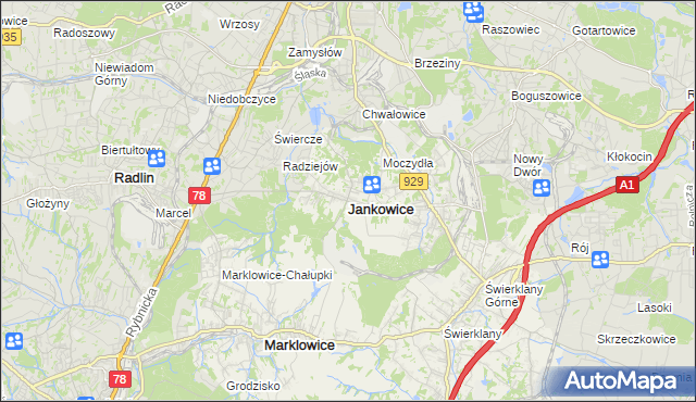 mapa Jankowice gmina Świerklany, Jankowice gmina Świerklany na mapie Targeo