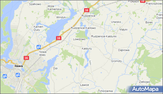 mapa Kałduny gmina Iława, Kałduny gmina Iława na mapie Targeo