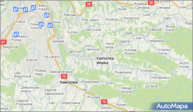 mapa Kamionka Wielka, Kamionka Wielka na mapie Targeo