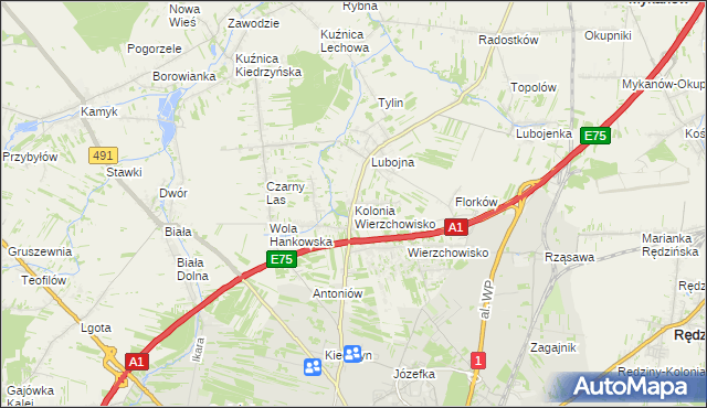 mapa Kolonia Wierzchowisko gmina Mykanów, Kolonia Wierzchowisko gmina Mykanów na mapie Targeo