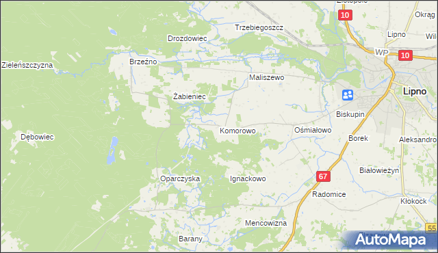 mapa Komorowo gmina Lipno, Komorowo gmina Lipno na mapie Targeo