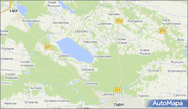 mapa Koszelówka gmina Łąck, Koszelówka gmina Łąck na mapie Targeo