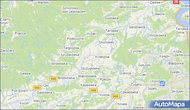 mapa Krzeszów gmina Stryszawa, Krzeszów gmina Stryszawa na mapie Targeo