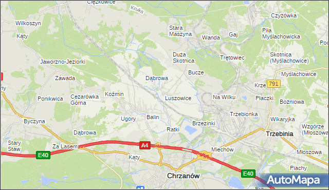 mapa Luszowice gmina Chrzanów, Luszowice gmina Chrzanów na mapie Targeo