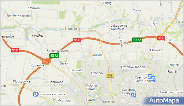 mapa Marysin gmina Jastków, Marysin gmina Jastków na mapie Targeo