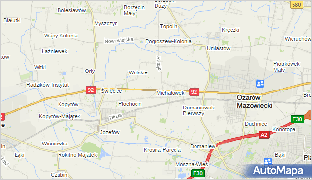 mapa Michałówek gmina Ożarów Mazowiecki, Michałówek gmina Ożarów Mazowiecki na mapie Targeo