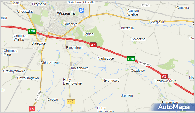 mapa Nadarzyce gmina Września, Nadarzyce gmina Września na mapie Targeo