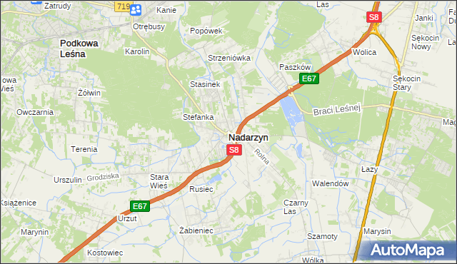 mapa Nadarzyn powiat pruszkowski, Nadarzyn powiat pruszkowski na mapie Targeo