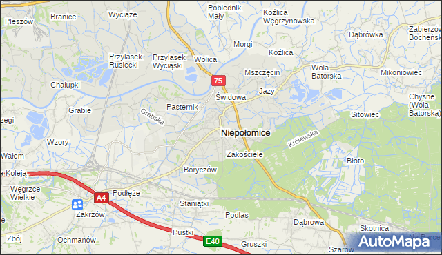 mapa Niepołomice, Niepołomice na mapie Targeo