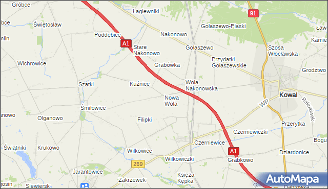 mapa Nowa Wola gmina Choceń, Nowa Wola gmina Choceń na mapie Targeo