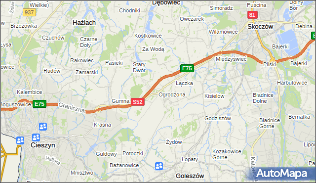 mapa Ogrodzona gmina Dębowiec, Ogrodzona gmina Dębowiec na mapie Targeo