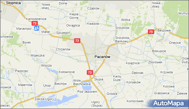 mapa Pacanów powiat buski, Pacanów powiat buski na mapie Targeo