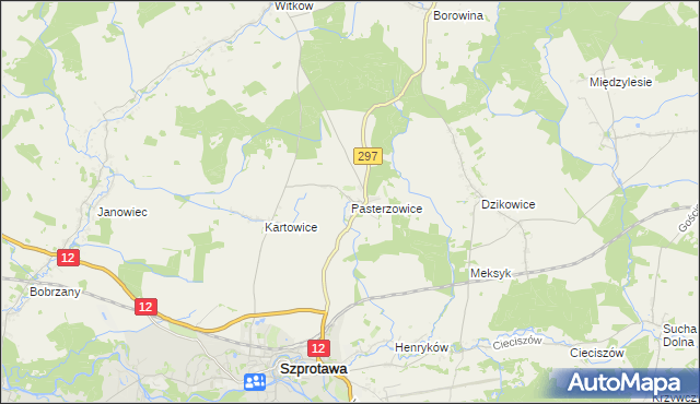 mapa Pasterzowice, Pasterzowice na mapie Targeo