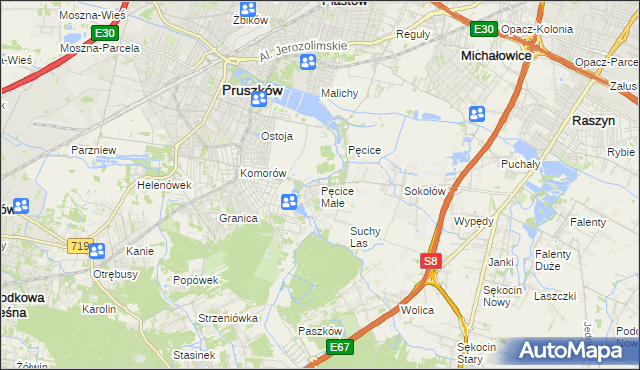 mapa Pęcice Małe, Pęcice Małe na mapie Targeo