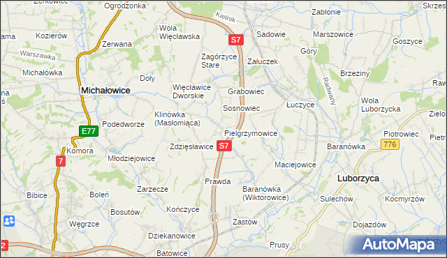 mapa Pielgrzymowice gmina Michałowice, Pielgrzymowice gmina Michałowice na mapie Targeo