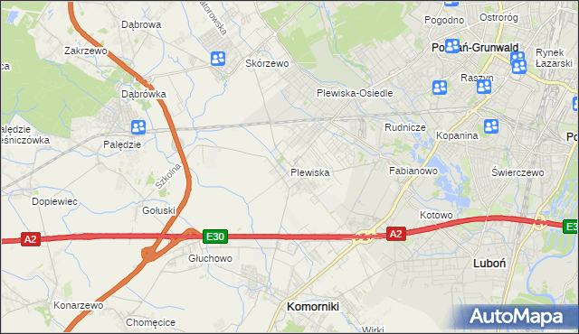 mapa Plewiska gmina Komorniki, Plewiska gmina Komorniki na mapie Targeo