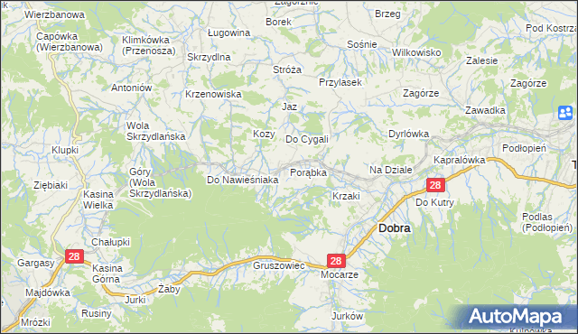 mapa Porąbka gmina Dobra, Porąbka gmina Dobra na mapie Targeo