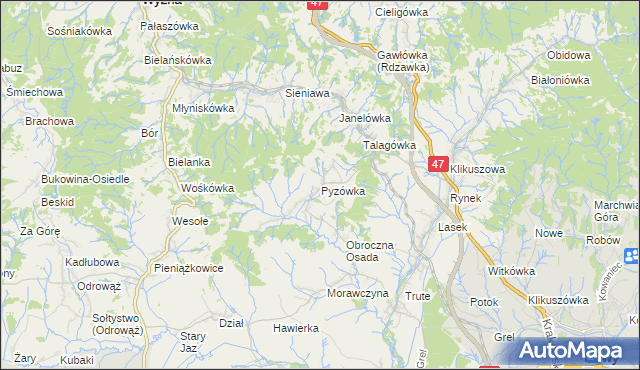 mapa Pyzówka, Pyzówka na mapie Targeo