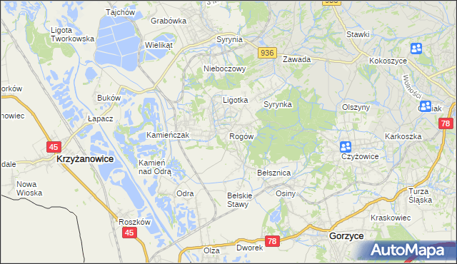 mapa Rogów gmina Gorzyce, Rogów gmina Gorzyce na mapie Targeo