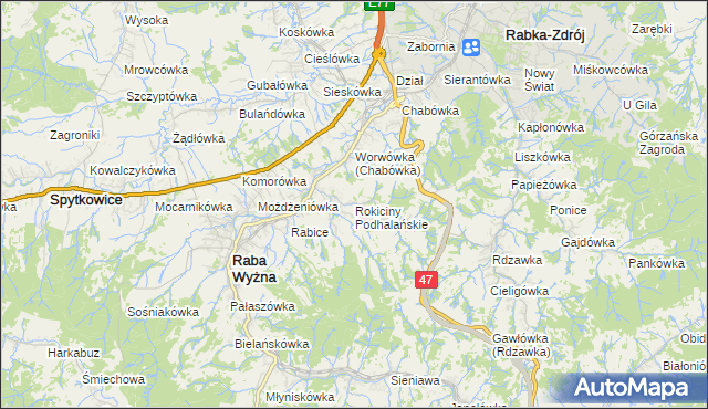 mapa Rokiciny Podhalańskie, Rokiciny Podhalańskie na mapie Targeo