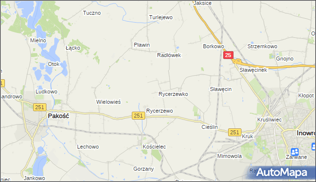 mapa Rycerzewko gmina Pakość, Rycerzewko gmina Pakość na mapie Targeo
