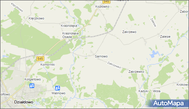 mapa Sarnowo gmina Kozłowo, Sarnowo gmina Kozłowo na mapie Targeo