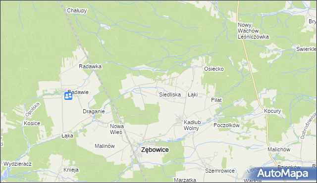 mapa Siedliska gmina Zębowice, Siedliska gmina Zębowice na mapie Targeo