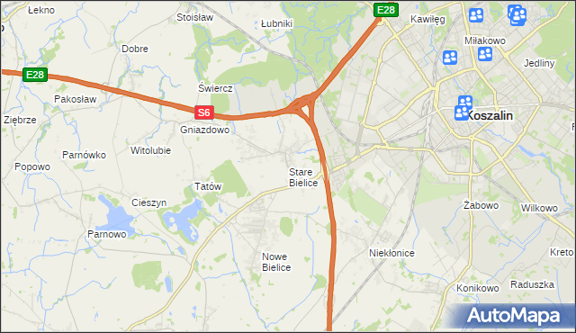 mapa Stare Bielice gmina Biesiekierz, Stare Bielice gmina Biesiekierz na mapie Targeo