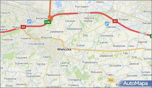 mapa Sułków gmina Wieliczka, Sułków gmina Wieliczka na mapie Targeo
