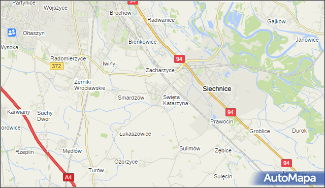 mapa Święta Katarzyna gmina Siechnice, Święta Katarzyna gmina Siechnice na mapie Targeo