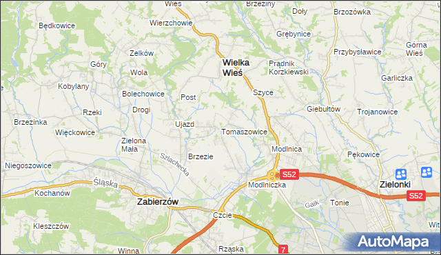 mapa Tomaszowice gmina Wielka Wieś, Tomaszowice gmina Wielka Wieś na mapie Targeo