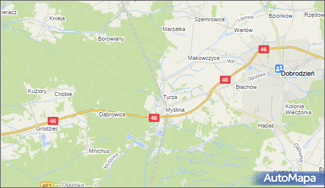 mapa Turza gmina Dobrodzień, Turza gmina Dobrodzień na mapie Targeo