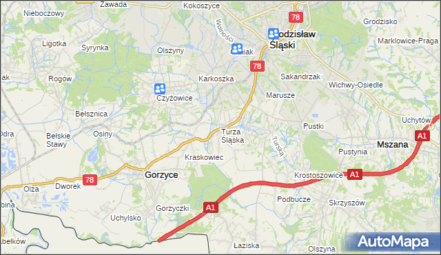 mapa Turza Śląska, Turza Śląska na mapie Targeo