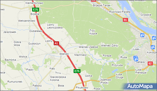 mapa Wieniec-Zalesie, Wieniec-Zalesie na mapie Targeo