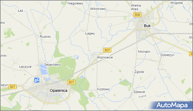 mapa Wojnowice gmina Opalenica, Wojnowice gmina Opalenica na mapie Targeo