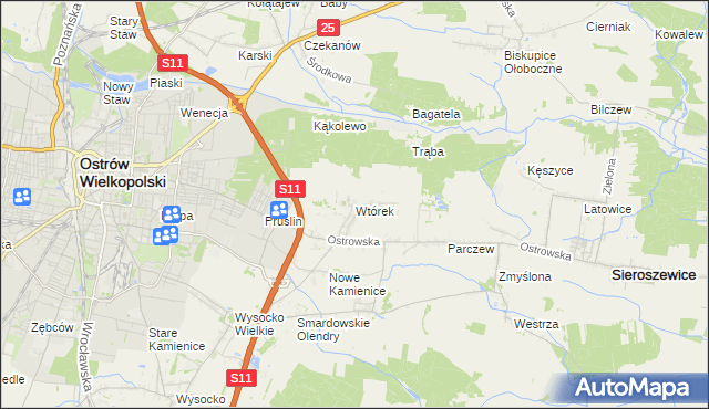 mapa Wtórek gmina Ostrów Wielkopolski, Wtórek gmina Ostrów Wielkopolski na mapie Targeo