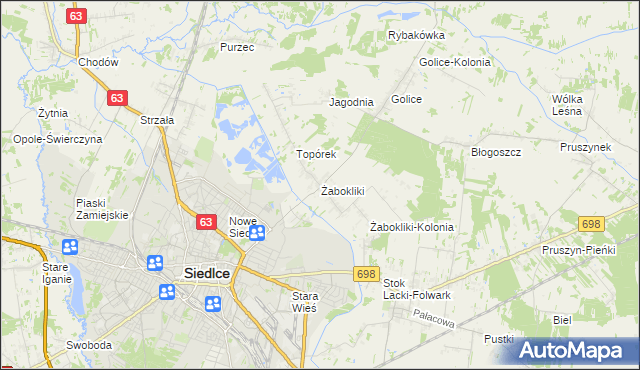 mapa Żabokliki gmina Siedlce, Żabokliki gmina Siedlce na mapie Targeo