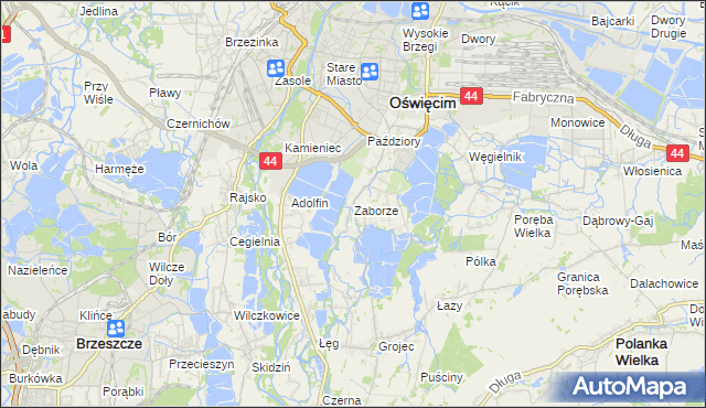 mapa Zaborze gmina Oświęcim, Zaborze gmina Oświęcim na mapie Targeo