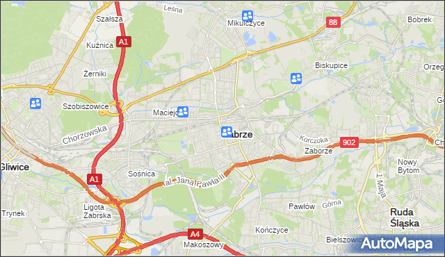 mapa Zabrza, Zabrze na mapie Targeo