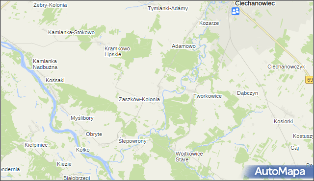 mapa Zaszków gmina Nur, Zaszków gmina Nur na mapie Targeo