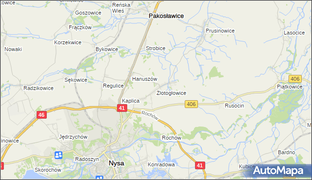 mapa Złotogłowice, Złotogłowice na mapie Targeo