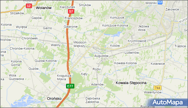 mapa Augustów gmina Kowala, Augustów gmina Kowala na mapie Targeo