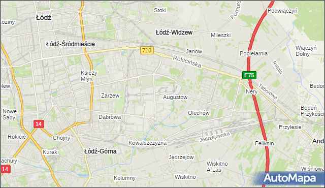 mapa Augustów gmina Łódź, Augustów gmina Łódź na mapie Targeo