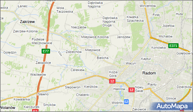 mapa Bielicha, Bielicha na mapie Targeo