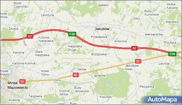mapa Brzozówka gmina Jakubów, Brzozówka gmina Jakubów na mapie Targeo