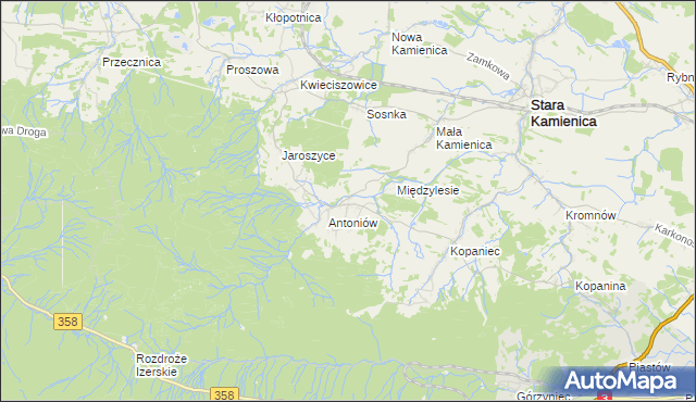 mapa Chromiec gmina Stara Kamienica, Chromiec gmina Stara Kamienica na mapie Targeo